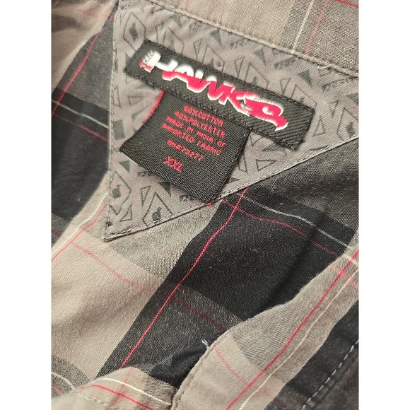 Tony Hawk Button Dress Shirt Men's Size XXL Red Black Gray Plaid 30‎ Long 23 PTP - Picture 2 of 7